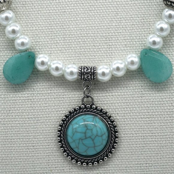 Necklace with Turquoise and Chalcedony Stone. Unique. Rare. - Picture 5 of 6